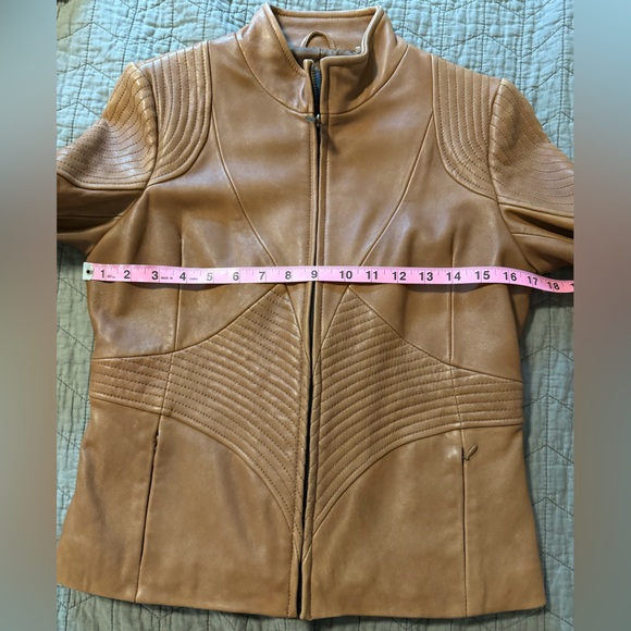 Tahari Tan Moto Leather Jacket - Picture 5 of 6